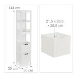 Dulap pentru baie, 3 rafturi deschise, 2 sertare, MDF, alb, 144 x 30 x 30 cm - imagine 4