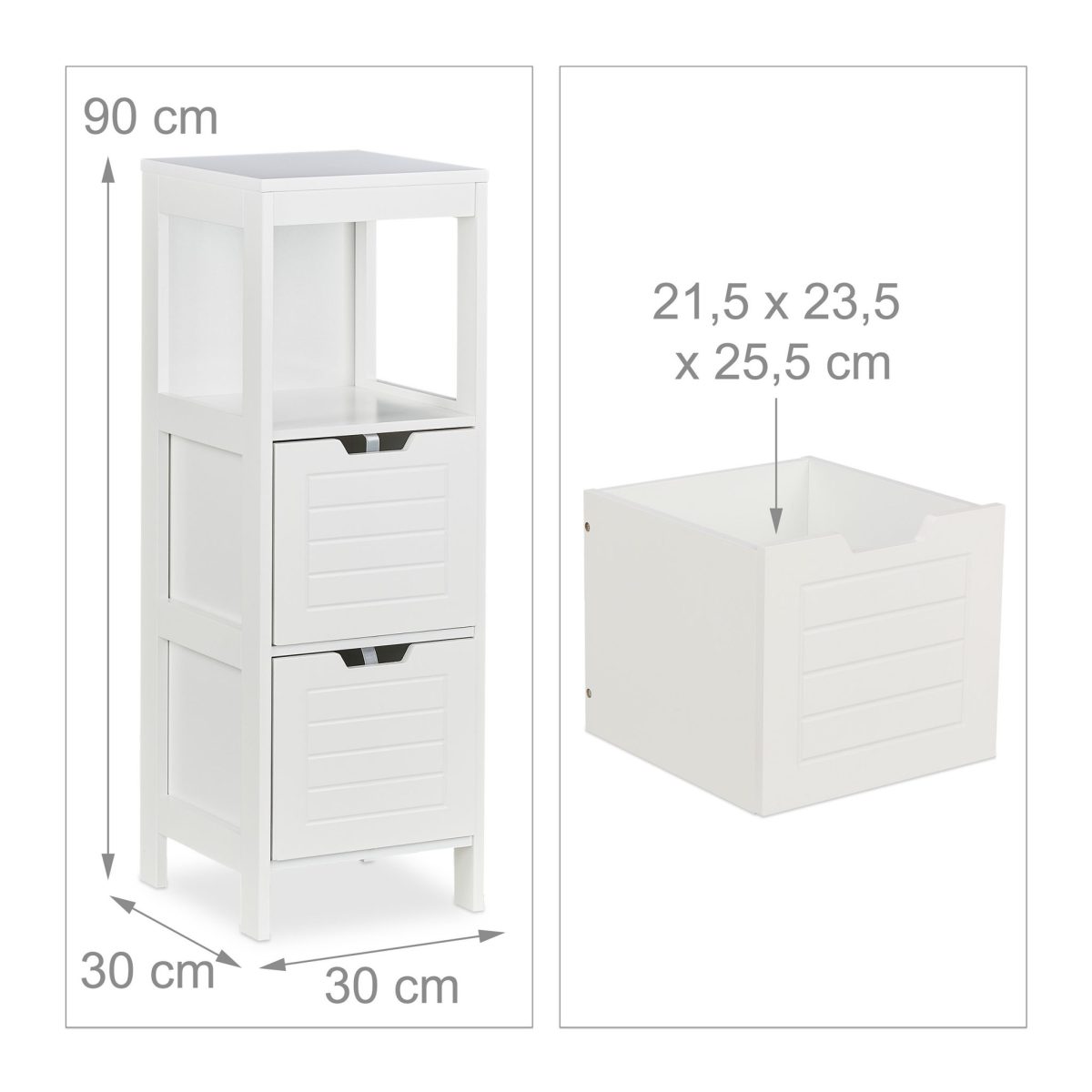 Dulap pentru baie, 2 sertare, MDF, alb, 90 x 30 x 30 cm - imagine 4