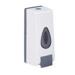 Dispenser-dozator sapun lichid, 350 ml, suport de agatare pe perete, gri/alb, 7.5 x 7.5 x 20 cm
