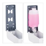 Dispenser-dozator sapun lichid, 350 ml, suport de agatare pe perete, gri/alb, 7.5 x 7.5 x 20 cm - imagine 5