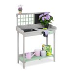 Masa pentru gradinarit, Relaxdays, dimensiuni 121 x 92 x 42,5 cm, gri/verde
