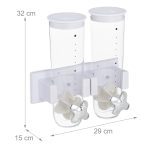 Dozator cereale Relaxdays, 2 recipiente ABS, alb/transparent, 29x15x32 cm - imagine 4