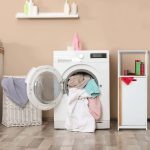 Raft pentru baie cu cos de rufe textil, MDF, 98 x 36 x 30 cm - imagine 2