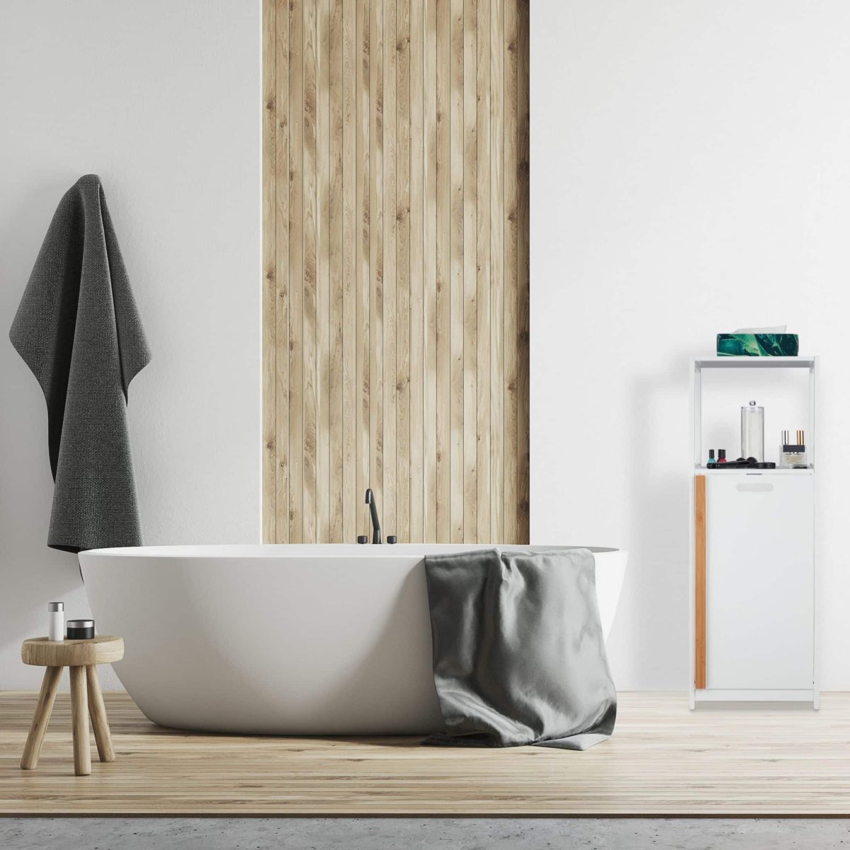 Raft pentru baie cu cos de rufe textil, MDF, 98 x 36 x 30 cm - imagine 6