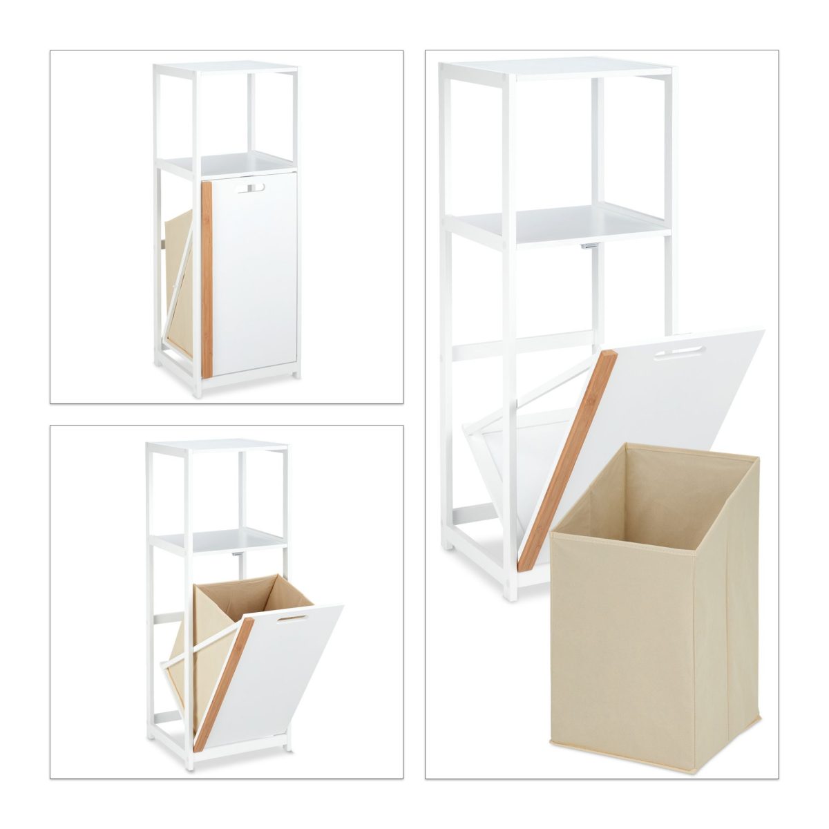 Raft pentru baie cu cos de rufe textil, MDF, 98 x 36 x 30 cm - imagine 8