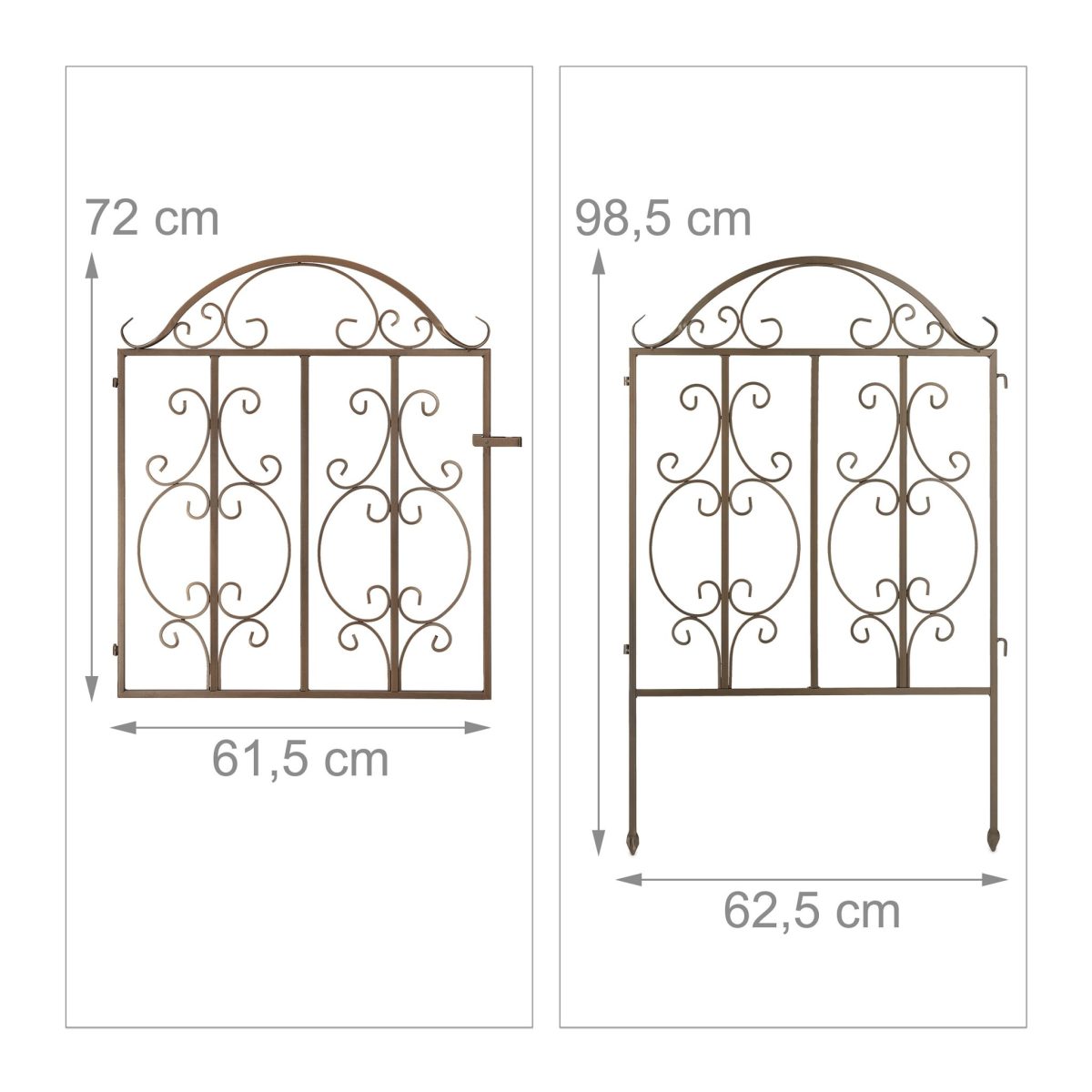 Gard de gradina decorativ, din otel, 3 piese, 98,5 x 185 x 2,5 cm, bronz - imagine 4