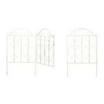Gard de gradina decorativ alb, din otel, 3 piese, 98,5 x 185 x 2,5 cm