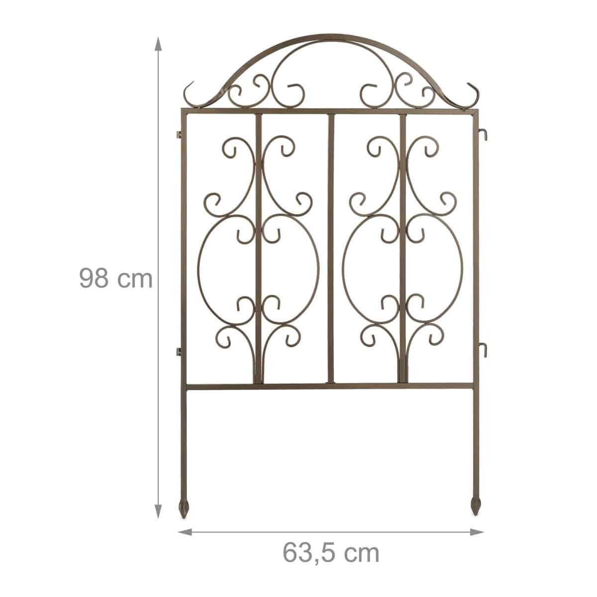 Gard de gradina decorativ, 3 piese, din metal, 98 x 190,5 x 2,5 cm, bronz - imagine 4