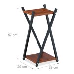 Stand de flori din lemn/otel cu 2 etajere, 57 x 29 x 29 cm, negru/maro - imagine 5