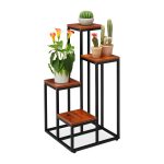 Stand pentru flori, 4 rafturi pe diferite nivele, cadru metalic, placi MDF, 80 x 40 x 40 cm