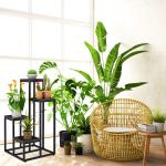 Stand pentru flori, 4 rafturi pe diferite nivele, cadru metalic, placi MDF, 80 x 40 x 40 cm - imagine 3