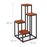 Stand pentru flori, 4 rafturi pe diferite nivele, cadru metalic, placi MDF, 80 x 40 x 40 cm - imagine 4