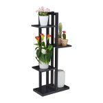 Raft cu 4 nivele, otel/MDF, negru, 93 x 42,5 x 22,5 cm