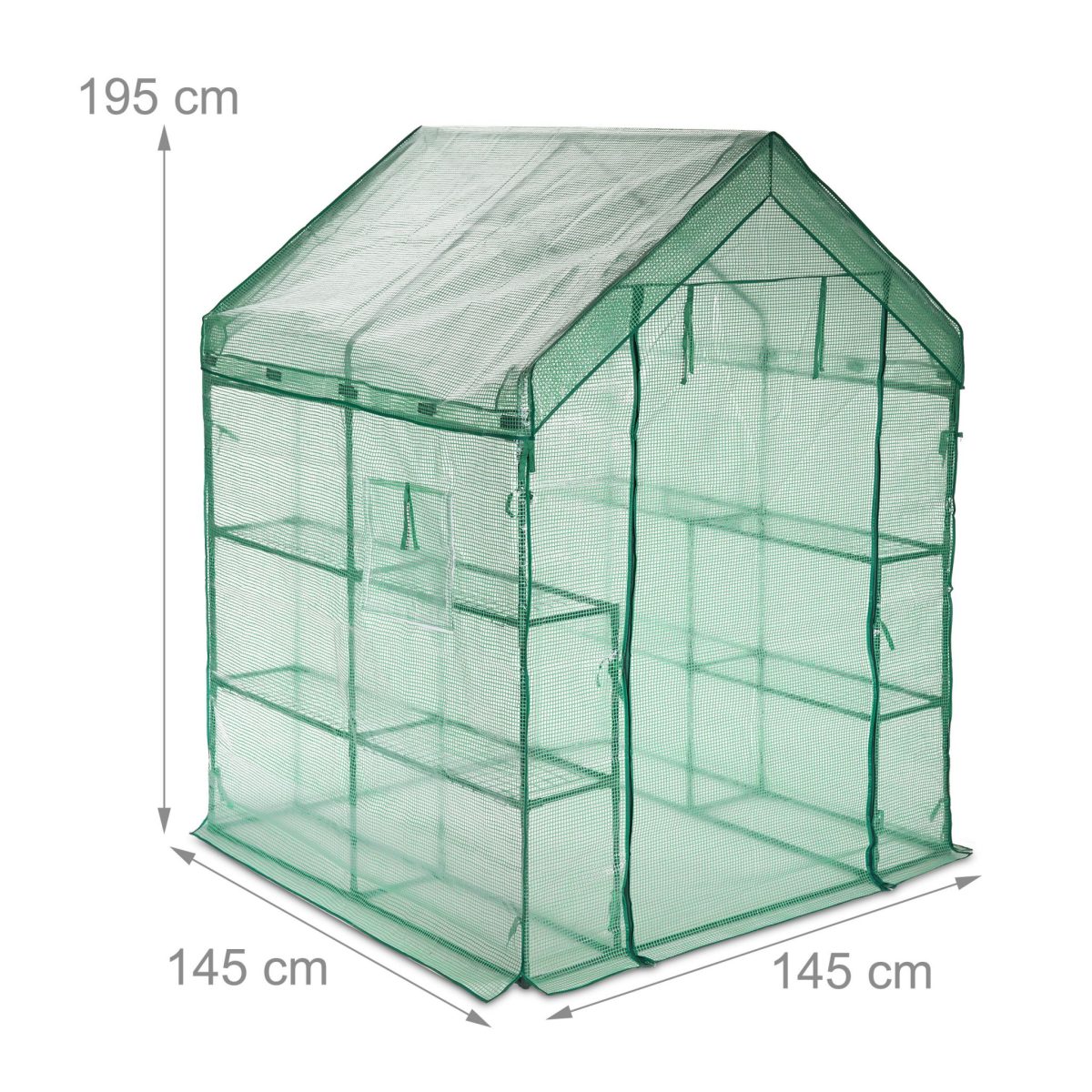 Sera pentru gradina, 8 rafturi, cu ferestre, folie PE, verde, 195 x 145 x 145 cm - imagine 4