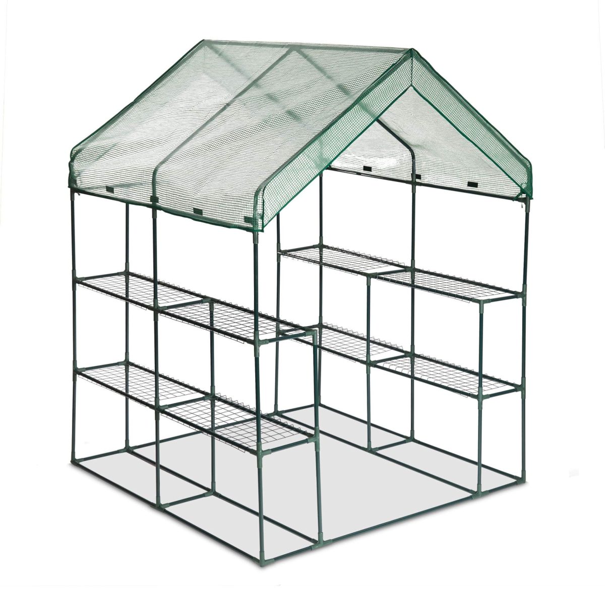 Sera pentru gradina, 8 rafturi, cu ferestre, folie PE, verde, 195 x 145 x 145 cm - imagine 6