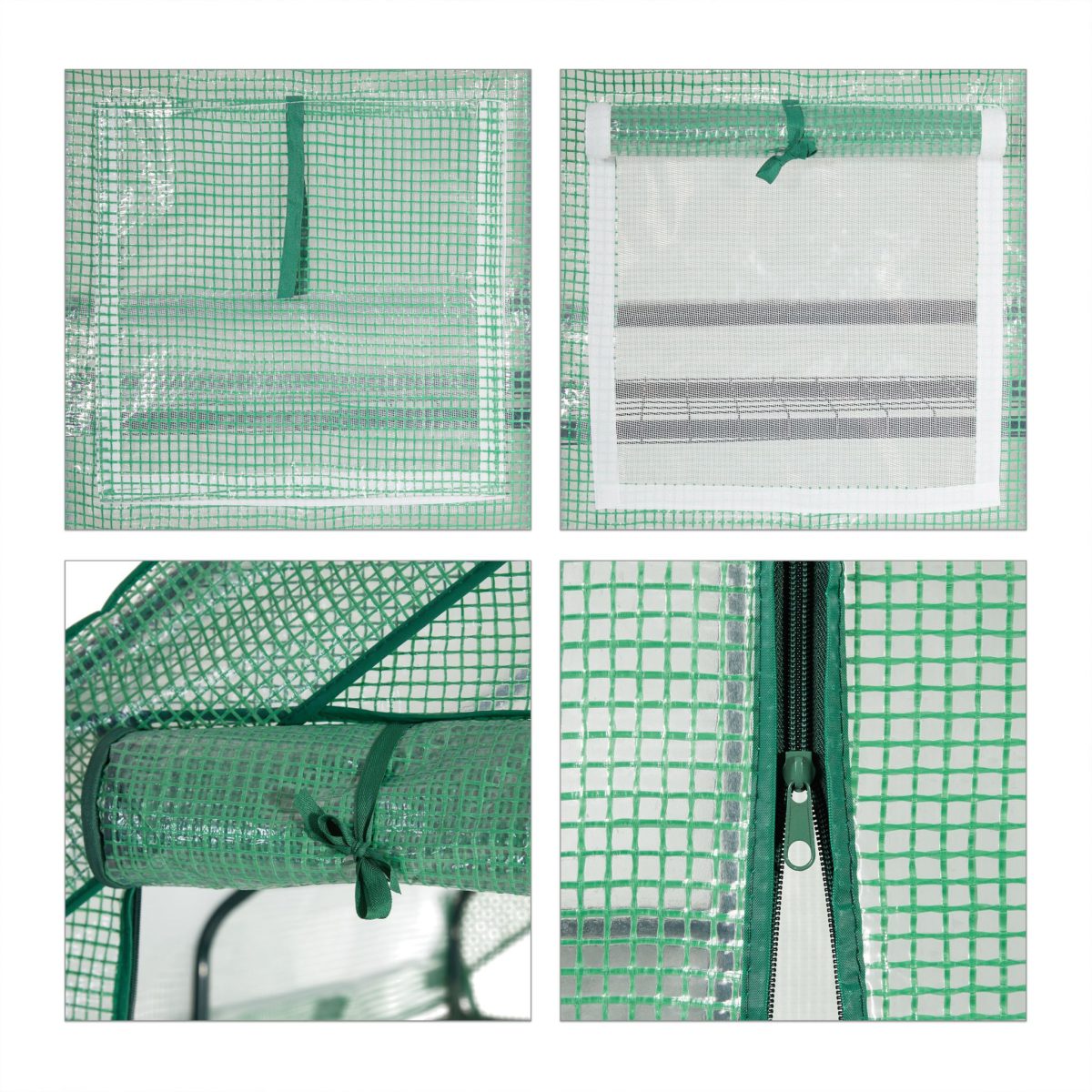 Sera pentru gradina, 8 rafturi, cu ferestre, folie PE, verde, 195 x 145 x 145 cm - imagine 8