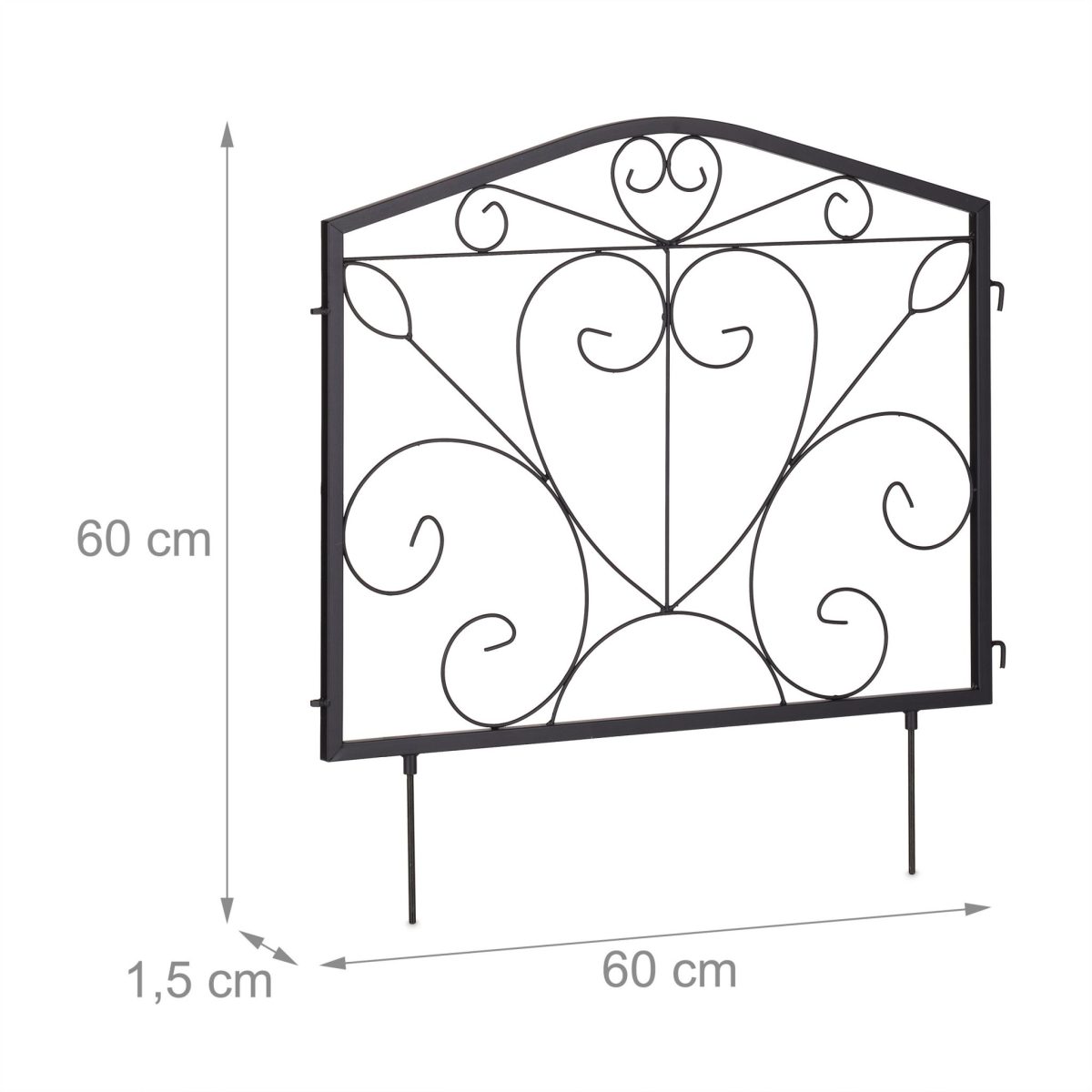 Gard decorativ din 4 piese, cu infingere in sol, fier, 60 x 60 x 1,5 cm - imagine 4