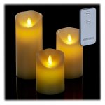 Set de 3 lumanari LED cu telecomanda, dimensiuni diferite, ceara/plastic, crem