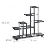 Stand pentru ghivece cu plante, 9 rafturi, cu roti, otel, negru, 91,5 x 93 x 26 cm - imagine 4