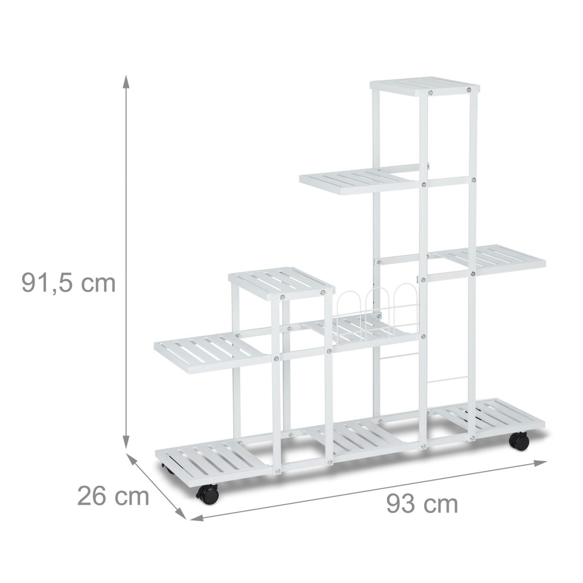 Stand pentru ghivece cu plante, 9 rafturi, cu roti, otel, alb, 91,5 x 93 x 26 cm - imagine 4
