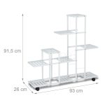 Stand pentru ghivece cu plante, 9 rafturi, cu roti, otel, alb, 91,5 x 93 x 26 cm - imagine 4
