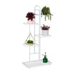 Stand pentru flori, 5 rafturi, otel, alb, 96,5 x 44 x 22 cm