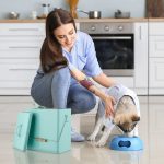 Set 2 recipiente pentru hrana animale/diverse, 5,5 l si 16 l, capace si manere, din fier, turcoaz - imagine 3