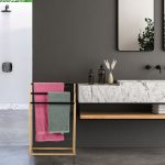 Suport pentru prosoape, 3 bare negre, din bambus, 82 x 55 x 24 cm - imagine 2