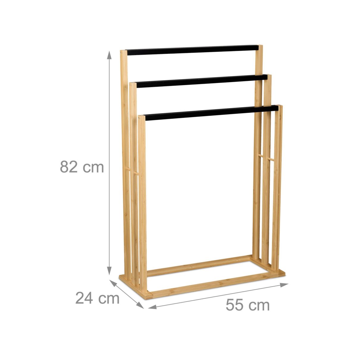 Suport pentru prosoape, 3 bare negre, din bambus, 82 x 55 x 24 cm - imagine 4