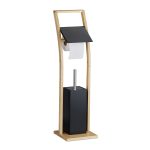 Suport pentru hartie igienica cu perie de toaleta, bambus/otel, 74 x 20 x 20 cm