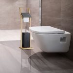 Suport pentru hartie igienica cu perie de toaleta, bambus/otel, 74 x 20 x 20 cm - imagine 3