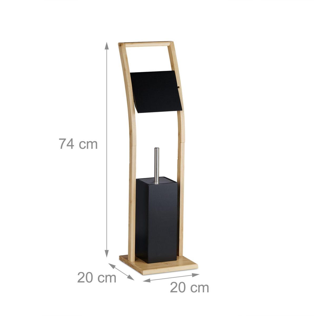 Suport pentru hartie igienica cu perie de toaleta, bambus/otel, 74 x 20 x 20 cm - imagine 4