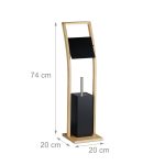 Suport pentru hartie igienica cu perie de toaleta, bambus/otel, 74 x 20 x 20 cm - imagine 4