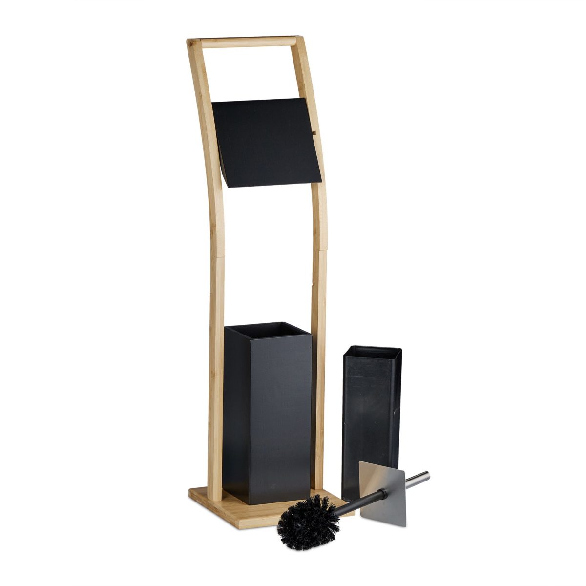 Suport pentru hartie igienica cu perie de toaleta, bambus/otel, 74 x 20 x 20 cm - imagine 6