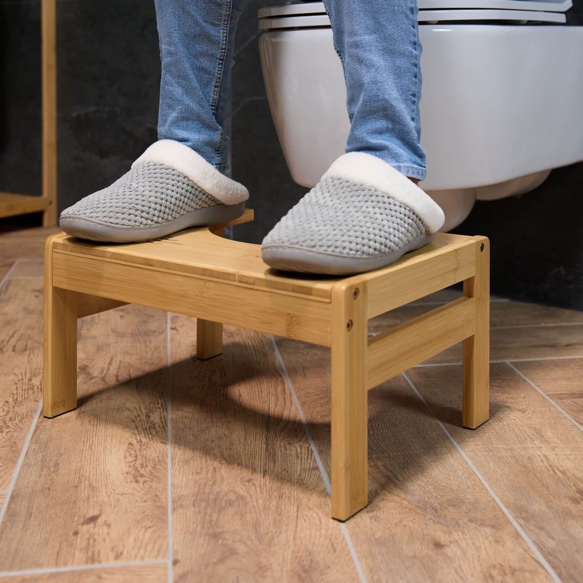 Scaun pentru toaleta, din bambus, 21 x 42 x 30 cm - imagine 3
