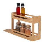 Raft extensibil pentru condimente, 2 niveluri, din bambus, 21,5 x 30,5 x 10,5 cm