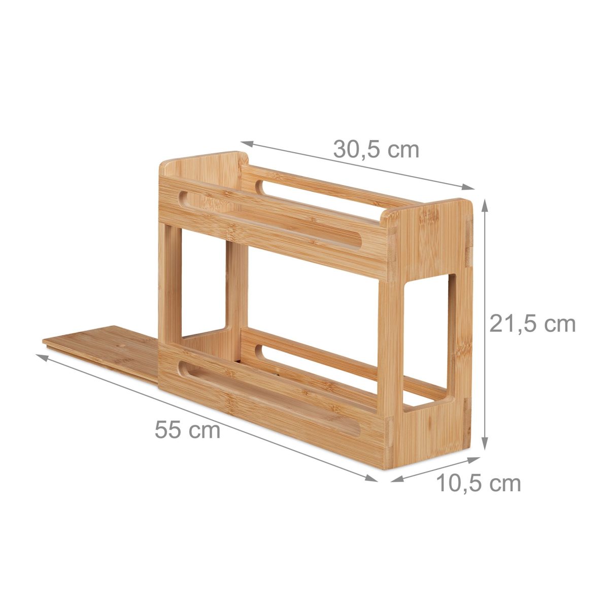 Raft extensibil pentru condimente, 2 niveluri, din bambus, 21,5 x 30,5 x 10,5 cm - imagine 4