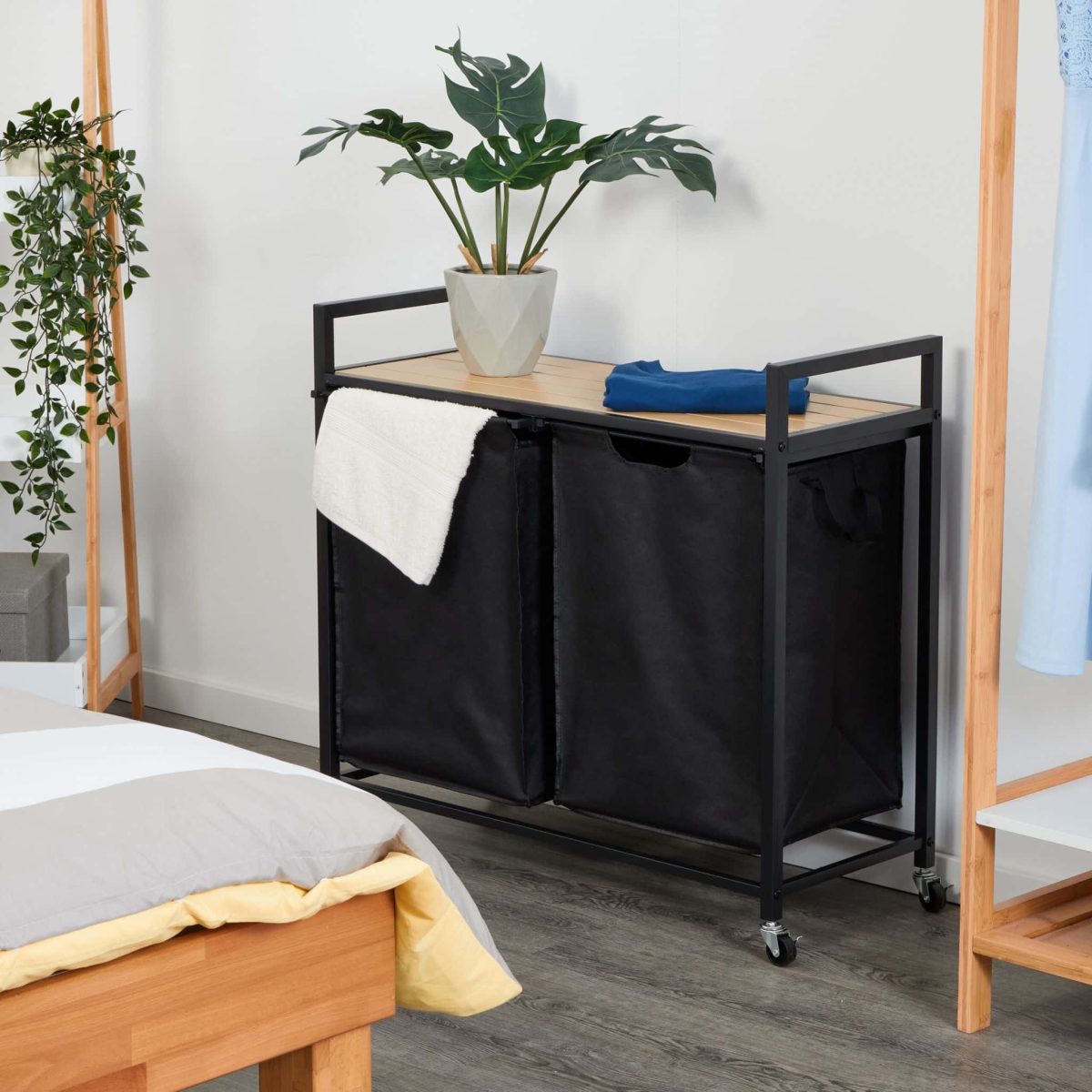 Cos de rufe mobil cu 2 compartimente, raft, 75 x 80 x 33 cm - imagine 2