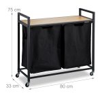 Cos de rufe mobil cu 2 compartimente, raft, 75 x 80 x 33 cm - imagine 4