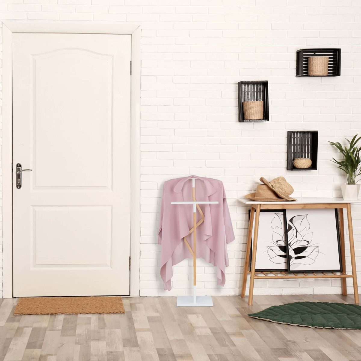 Portmantou, din otel si MDF, 106,5 x 47 x 20 cm, negru/alb - imagine 4