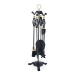 Set accesorii șemineu 5 piese cu suport decorativ, accente aurii