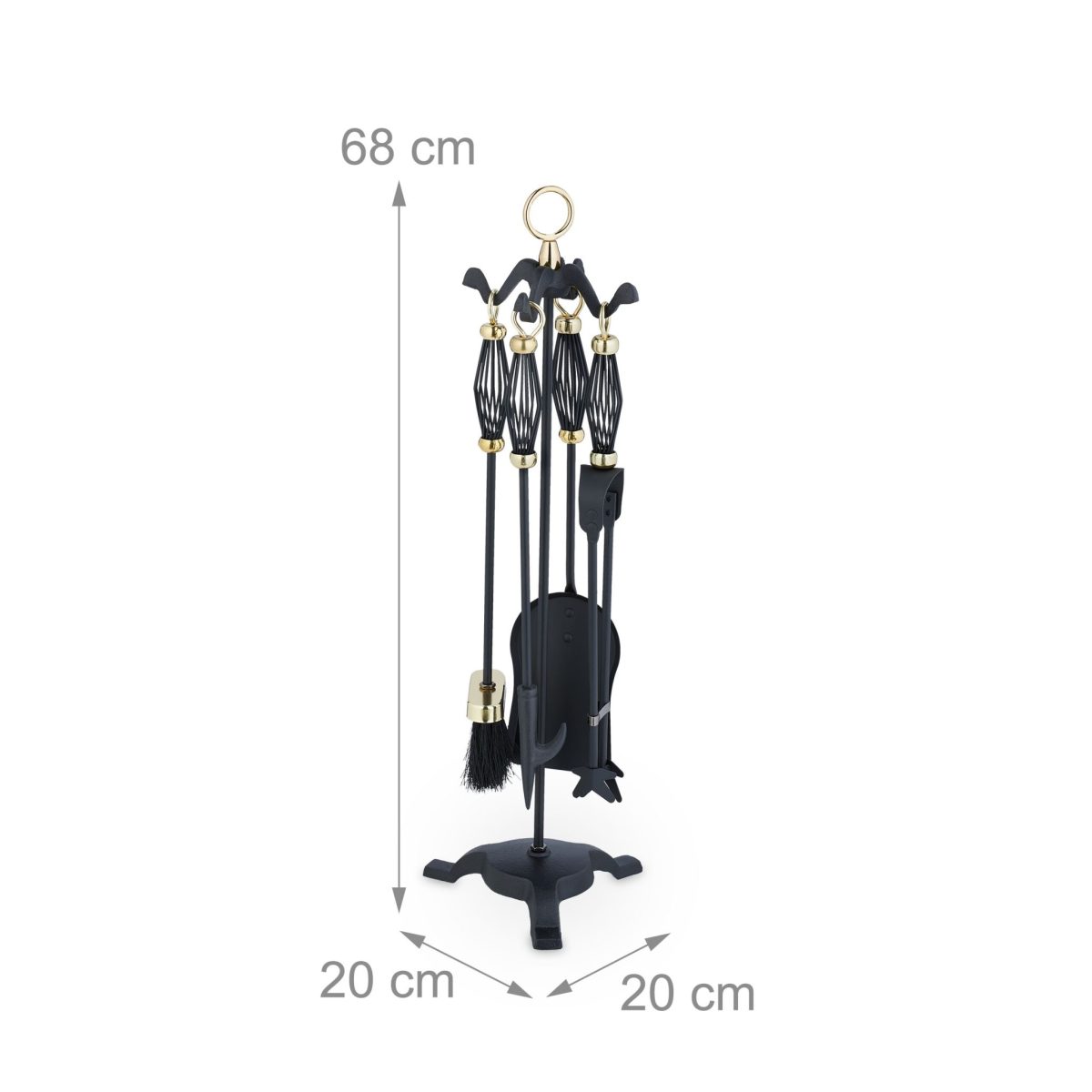 Set accesorii șemineu 5 piese cu suport decorativ, accente aurii - imagine 4