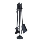 Set accesorii pentru semineu, 5 piese cu suport, 58 x 16 x 16 cm, negru