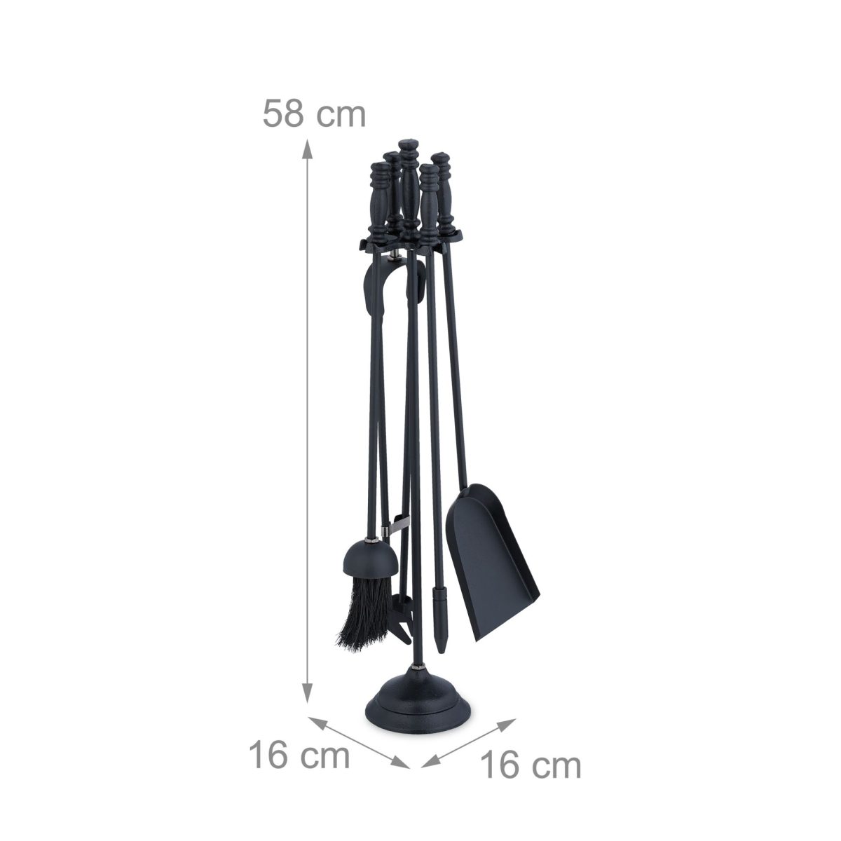Set accesorii pentru semineu, 5 piese cu suport, 58 x 16 x 16 cm, negru - imagine 4