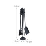 Set accesorii pentru semineu, 5 piese cu suport, 58 x 16 x 16 cm, negru - imagine 4