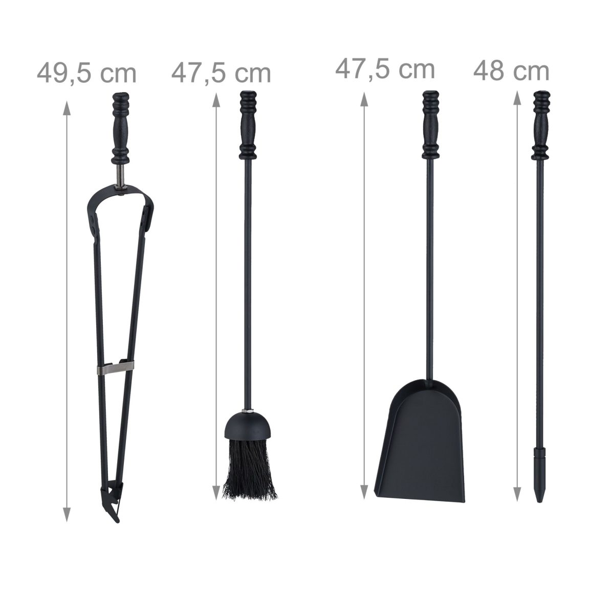 Set accesorii pentru semineu, 5 piese cu suport, 58 x 16 x 16 cm, negru - imagine 5