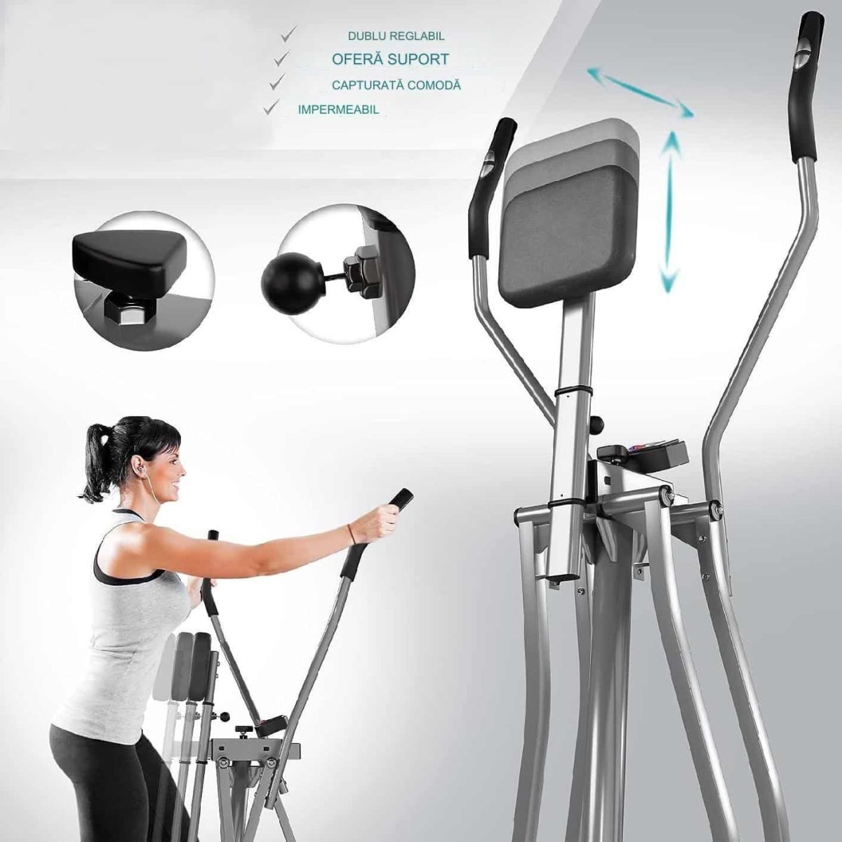 Bicicleta eliptica cu display LCD, pentru fitness cu monitorizare activitati fizice, greutate maxima 100 kg, 144,5 x 97 x 60 cm - imagine 4