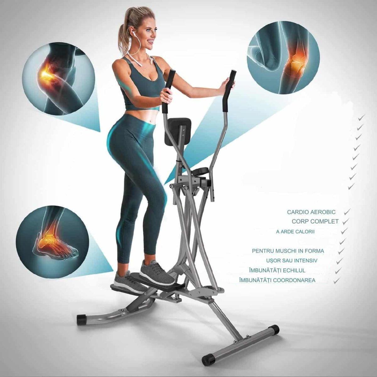 Bicicleta eliptica cu display LCD, pentru fitness cu monitorizare activitati fizice, greutate maxima 100 kg, 144,5 x 97 x 60 cm - imagine 5