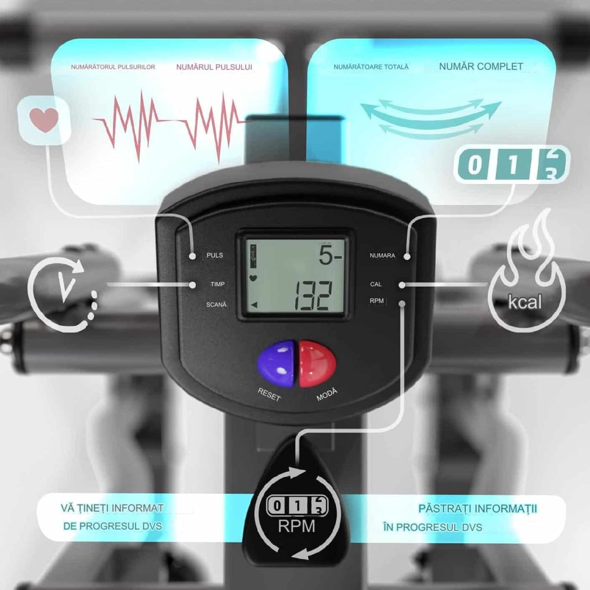 Bicicleta eliptica cu display LCD, pentru fitness cu monitorizare activitati fizice, greutate maxima 100 kg, 144,5 x 97 x 60 cm - imagine 2