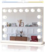 Oglinda cu iluminare LED de 3 culori, senzor tactil, cadru MDF, alb, 58 x 43 cm